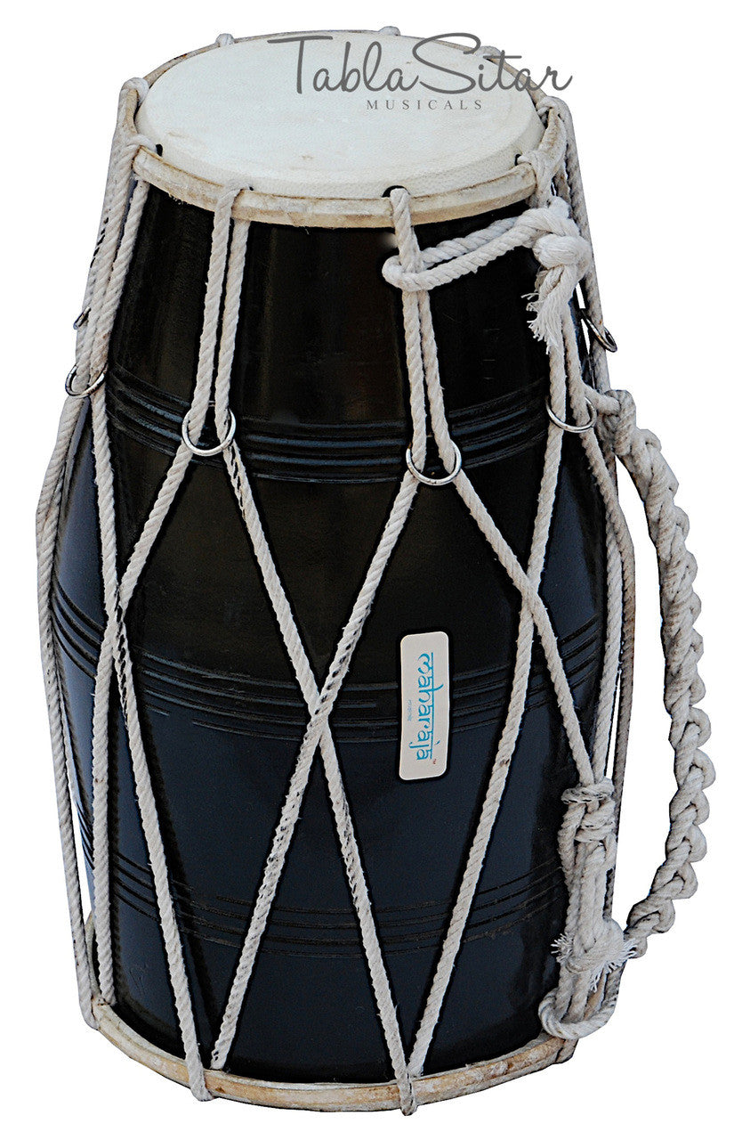 MAHARAJA Black Dholak (Dholki), Mango Wood, Rope-tuned, Bag CJB