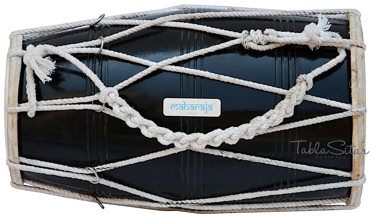 MAHARAJA Black Dholak (Dholki), Mango Wood, Rope-tuned, Bag CJB