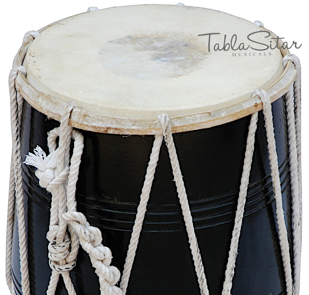 MAHARAJA Black Dholak (Dholki), Mango Wood, Rope-tuned, Bag CJB