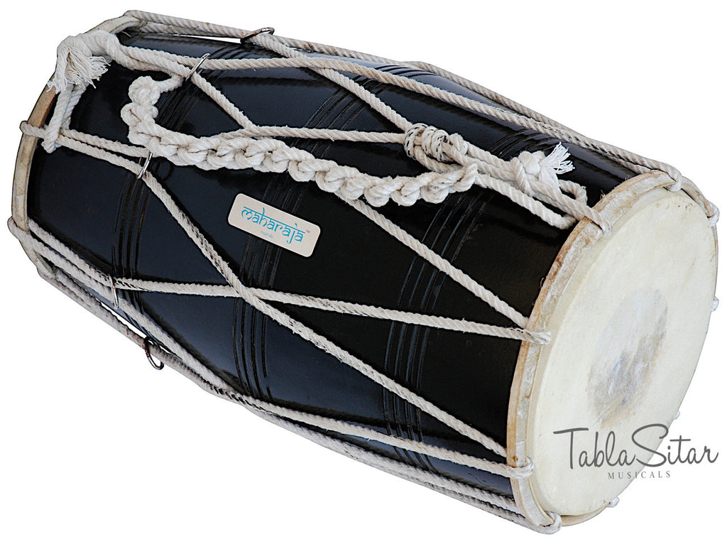 MAHARAJA Black Dholak (Dholki), Mango Wood, Rope-tuned, Bag CJB
