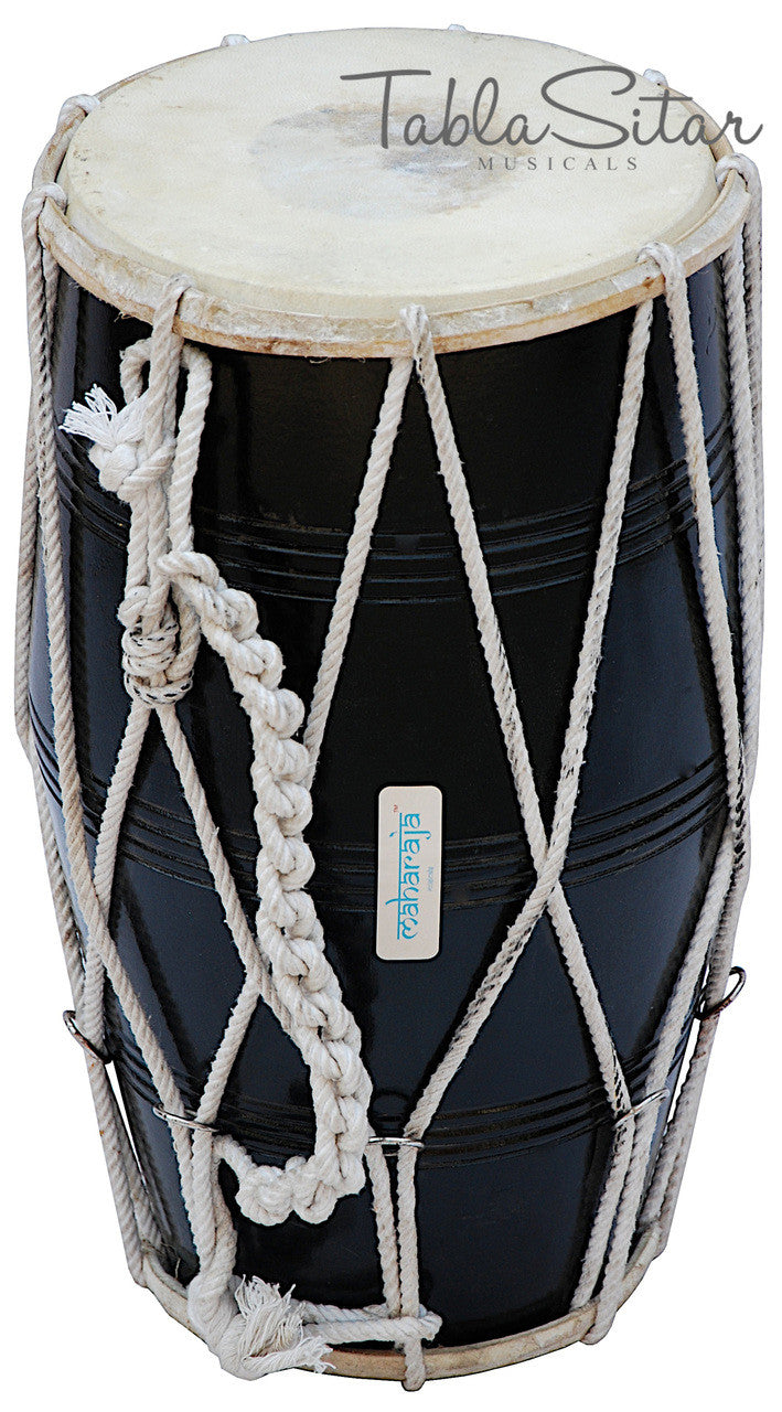 MAHARAJA Black Dholak (Dholki), Mango Wood, Rope-tuned, Bag CJB