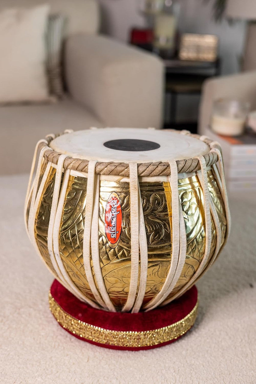 MAHARAJA Floral Design Tabla, 3.5Kg Brass Bayan, Finest Dayan, Bag FG