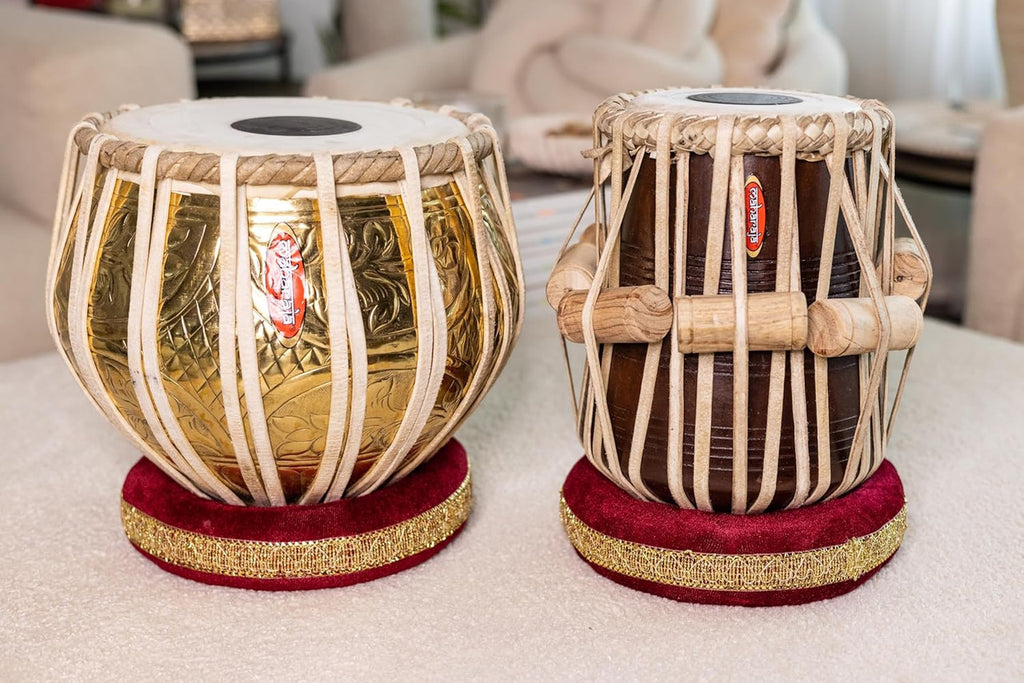 MAHARAJA Floral Design Tabla, 3.5Kg Brass Bayan, Finest Dayan, Bag FG