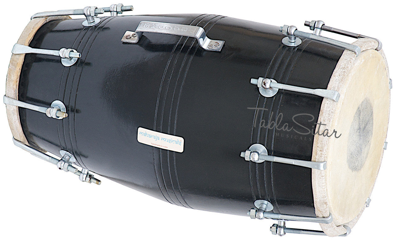 MAHARAJA Black Dholak(Dholki), Mango Wood, Bolt-tuned, Spanner, Bag FJ