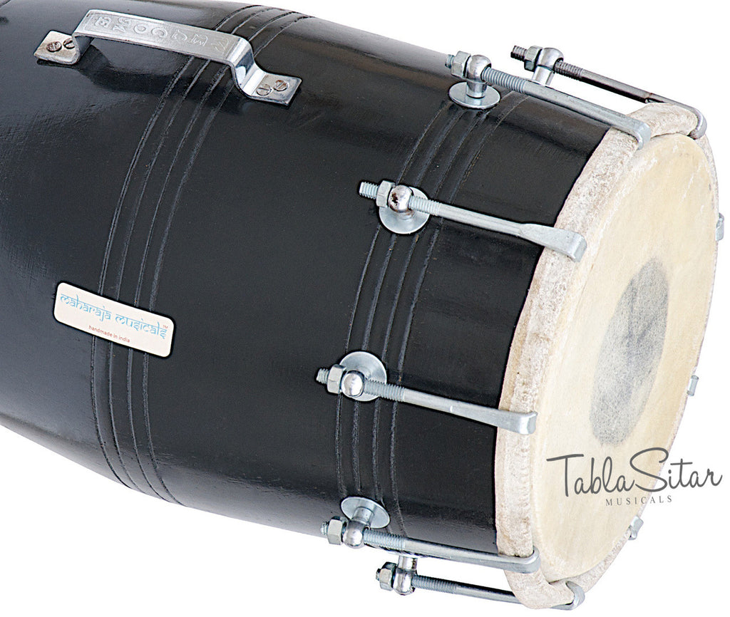 MAHARAJA Black Dholak(Dholki), Mango Wood, Bolt-tuned, Spanner, Bag FJ