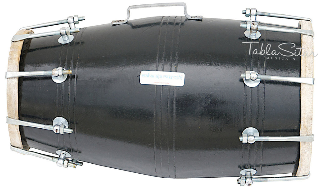 MAHARAJA Black Dholak(Dholki), Mango Wood, Bolt-tuned, Spanner, Bag FJ