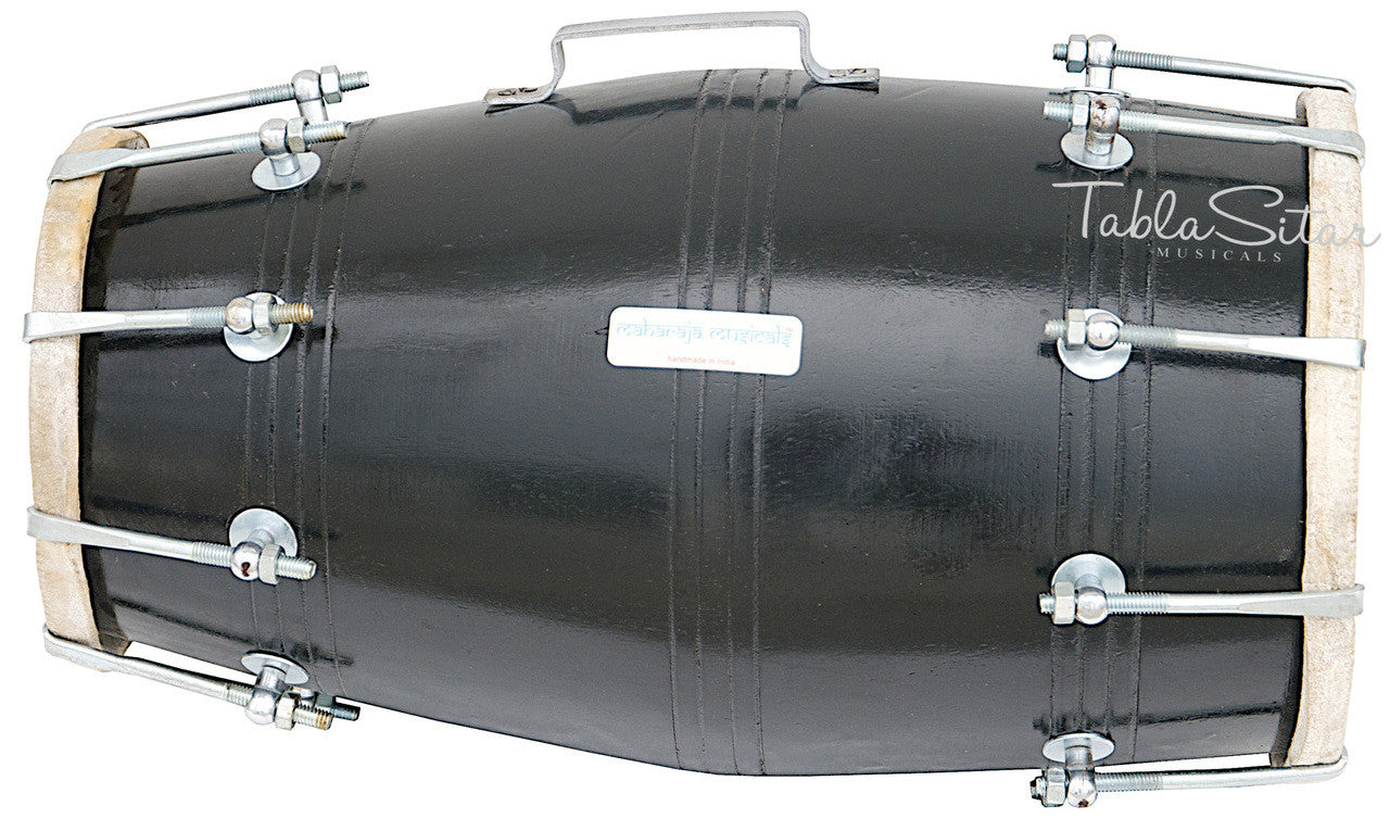 MAHARAJA Black Dholak(Dholki), Mango Wood, Bolt-tuned, Spanner, Bag FJ