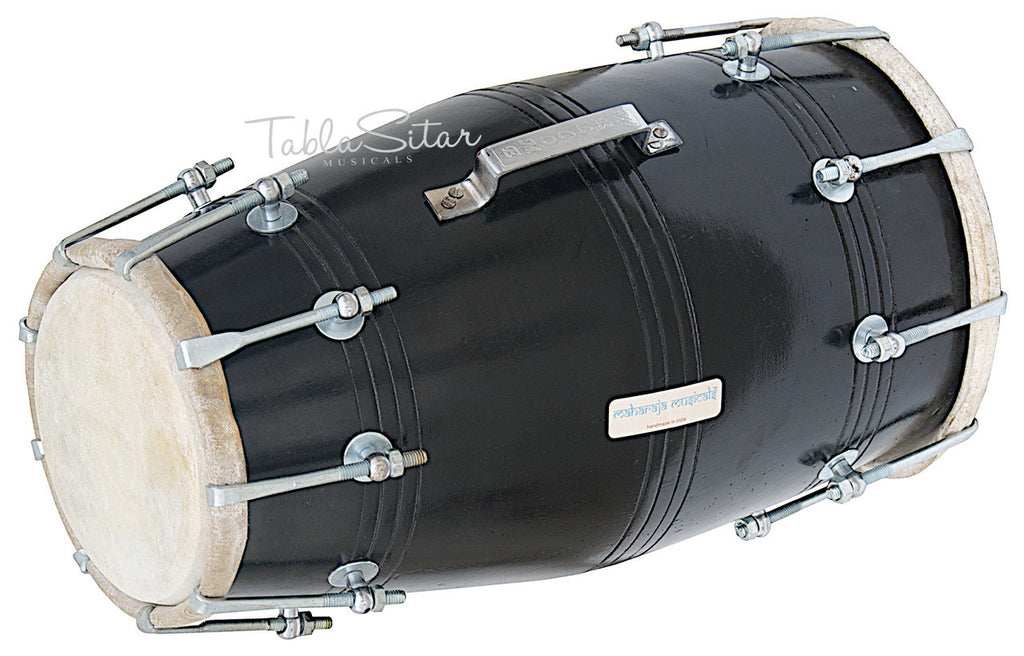MAHARAJA Black Dholak(Dholki), Mango Wood, Bolt-tuned, Spanner, Bag FJ