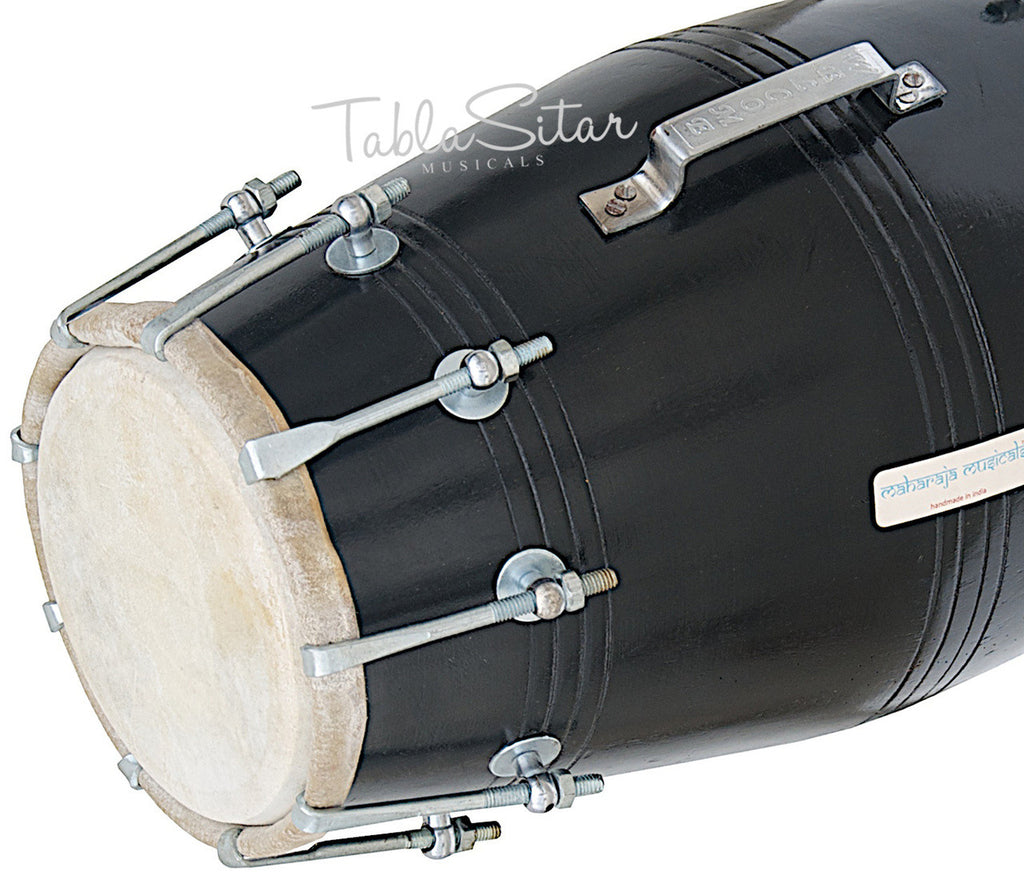 MAHARAJA Black Dholak(Dholki), Mango Wood, Bolt-tuned, Spanner, Bag FJ