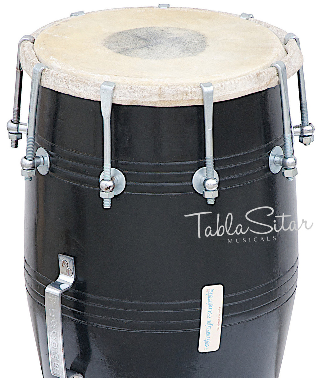 MAHARAJA Black Dholak(Dholki), Mango Wood, Bolt-tuned, Spanner, Bag FJ