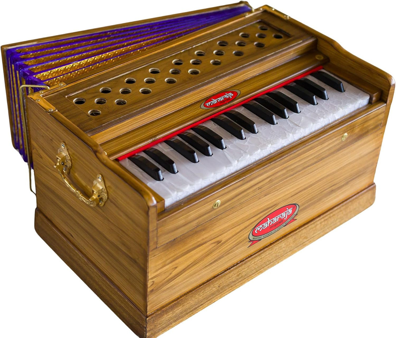 Maharaja Musicals, Small, 2 .5 Octaves Saptak, Multi-Fold Bellow, 18x12x10 Inch, Golden Handle & Aces, Bag, Kirtan Yoga Companion, Handmade - PH3
