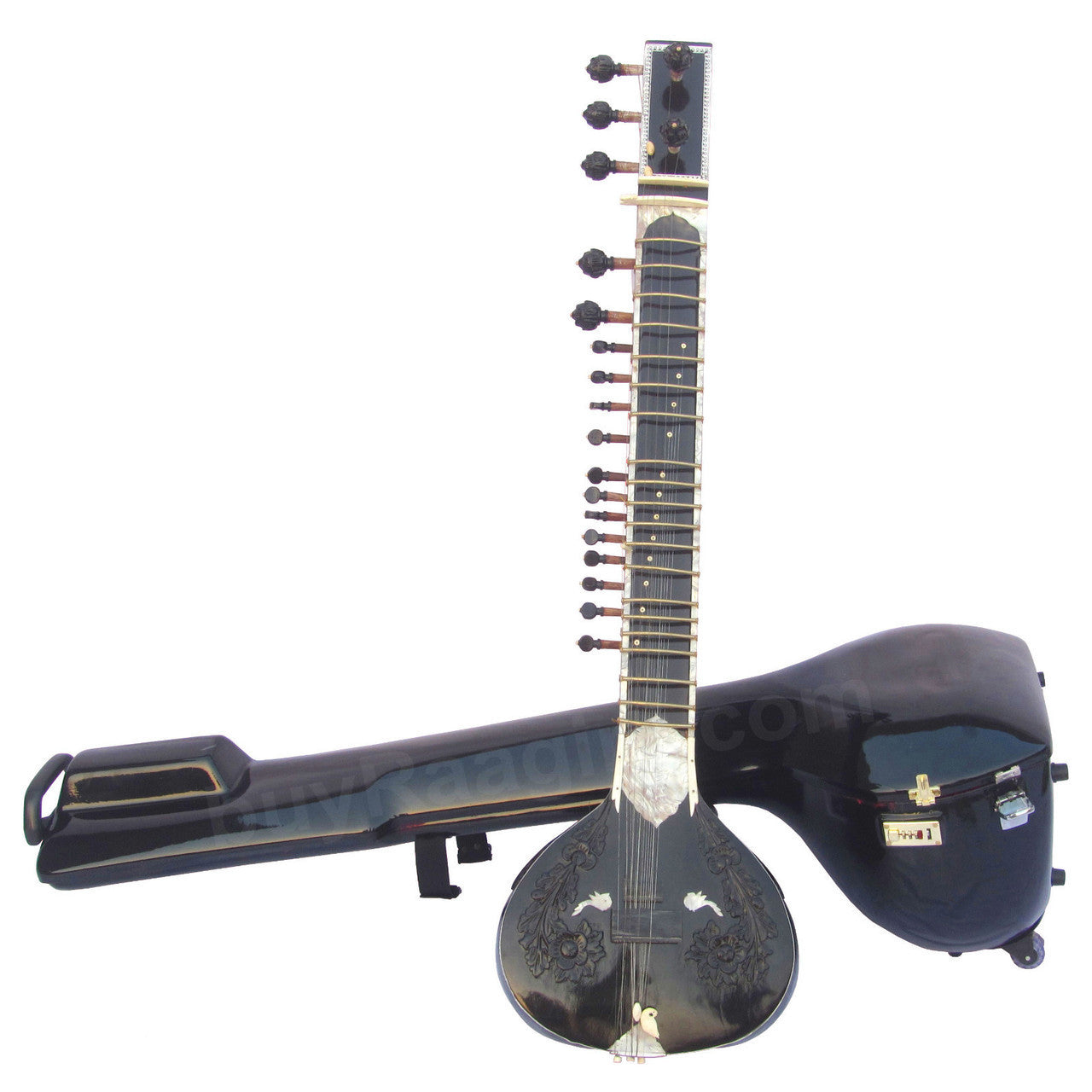 MAHARAJA Black Sitar, Half Decorated, Kharaj Pancham, Fiber Case AID