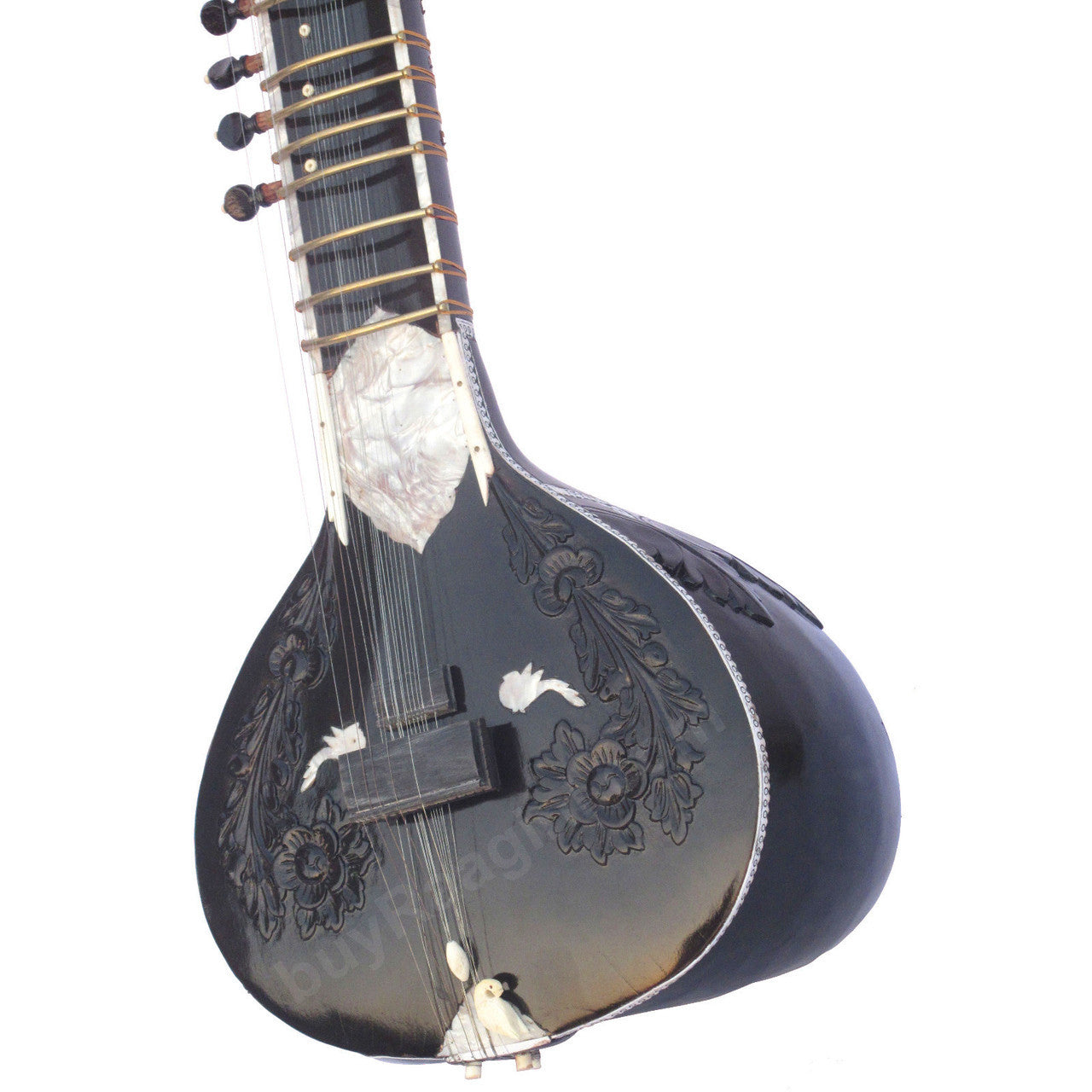 MAHARAJA Black Sitar, Half Decorated, Kharaj Pancham, Fiber Case AID