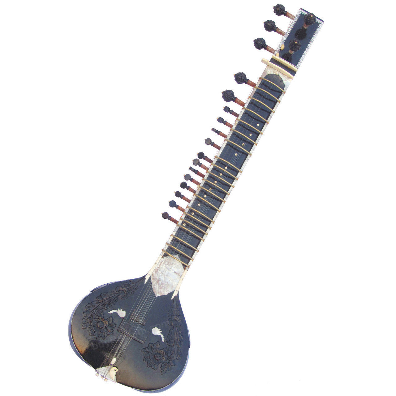 MAHARAJA Black Sitar, Half Decorated, Kharaj Pancham, Fiber Case AID
