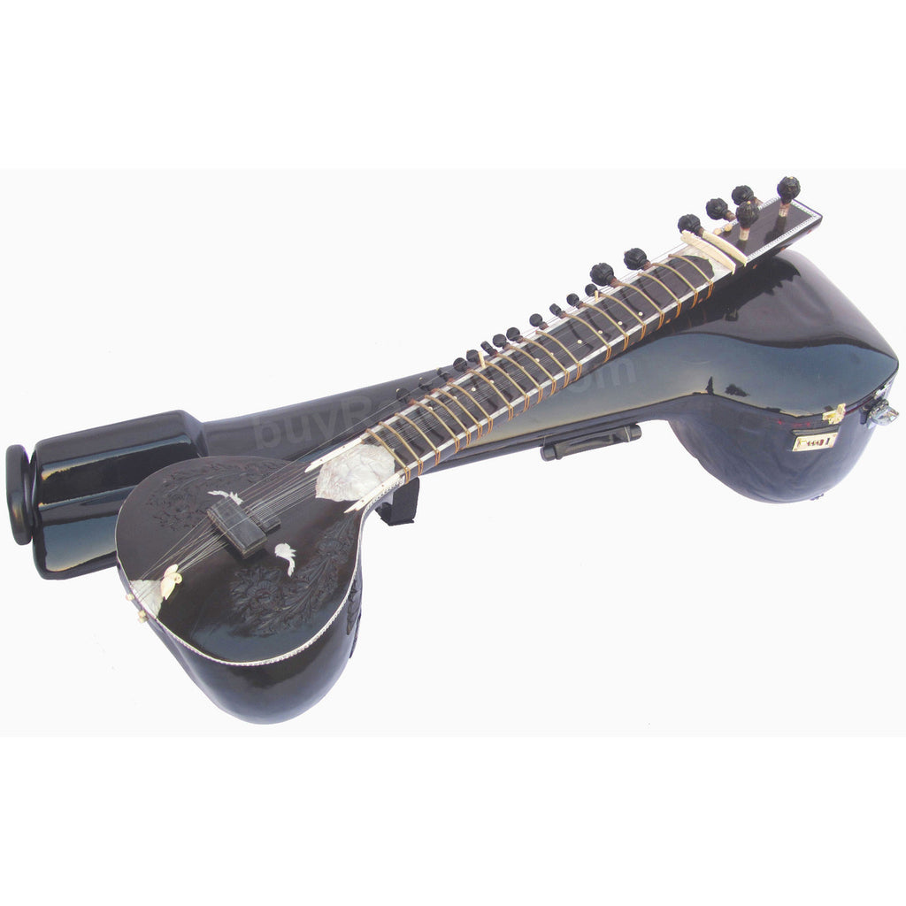 MAHARAJA Black Sitar, Half Decorated, Kharaj Pancham, Fiber Case AID