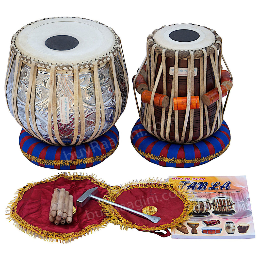 MAHARAJA Floral Chrome Tabla, 3 Kg Copper Bayan, Sheesham Dayan BEA