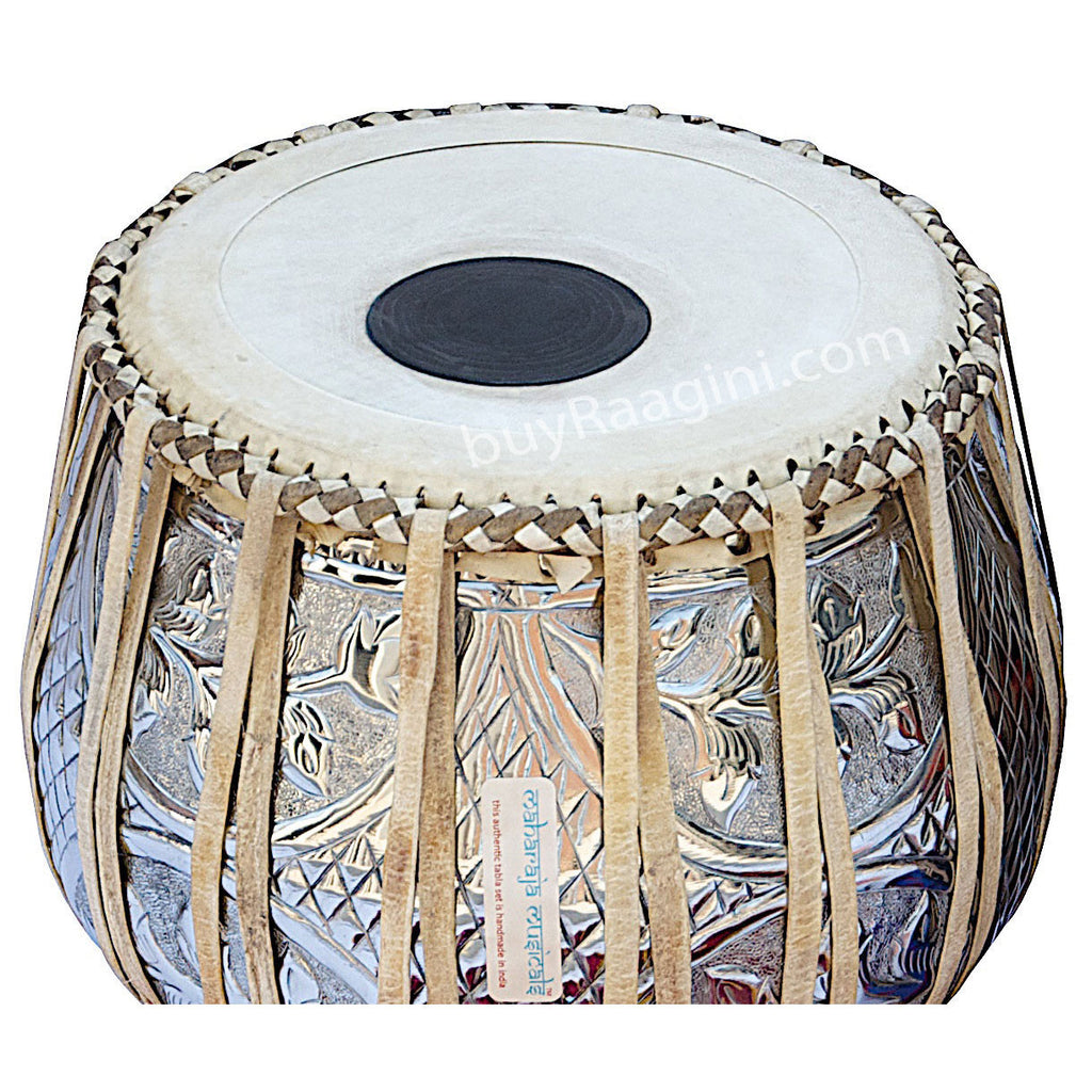 MAHARAJA Floral Chrome Tabla, 3 Kg Copper Bayan, Sheesham Dayan BEA