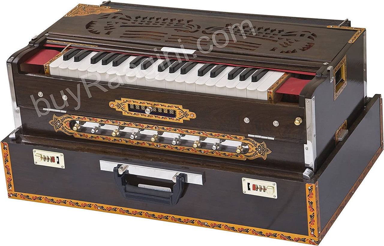 Maharaja Musicals Premium Calcutta Harmonium, 3/9 Scale Changer, Dark BGH